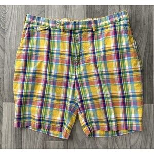 Ralph Lauren Polo Golf Shorts Mens 40 Yellow Plaid Vibrant Cotton